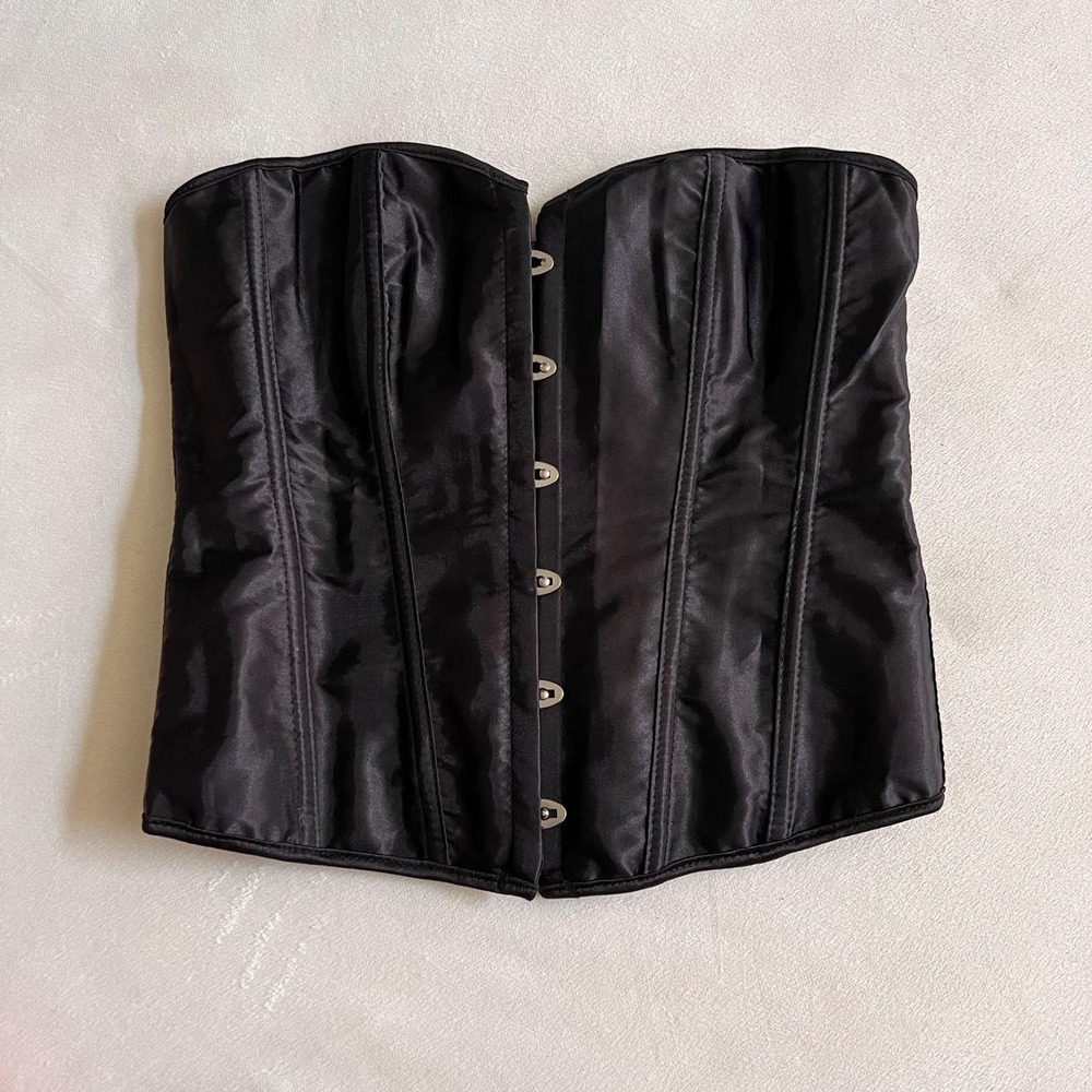 Black Satin Corset Top with Boning Goth Whimsygoth Alternative Fairy
